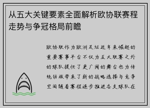 从五大关键要素全面解析欧协联赛程走势与争冠格局前瞻